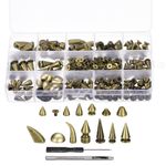 150 Sets Cone Spikes Studs, 13 Sizes Studs and Spike Leather Rivets, Bronze