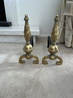 ANTIQUE BRASS ANDIRONS FIRE GRATE HOLDERS 