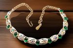 Vintage Green Rhinestone Statement Gold & Silver tone Necklace 16"
