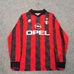 Vintage AC Milan Shirt Mens Large Red Black Opel Retro 1994 95 Home Long Sleeve