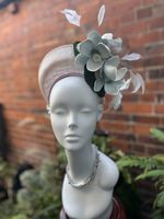 Handmade Unique Gorgeous Fascinator Hat with Large Pink &White Feather Flower