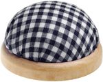 Pincushion with Wooden Border, Color: Dark Blue & White Check