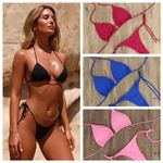 Sexy Solid Bikini Set Halter Lace Up Triangle Swimsuit Womens Strappy Beachwear