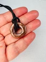 Chunky Vintage Necklace Pendant Charm Copper Tone Metal Hammered 26mm Torus