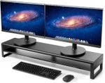 VAYDEER Heavy-Duty Dual Monitor Stand for 2x27 Screens | 2-Tier Metal & Plastic