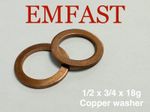1/2 x 3/4 Inch (18g 1.2mm Thick) Solid Copper Sealing Washer
