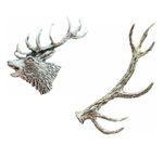 Set Of 2 Red Stag Head & Antler Handcrafted In English Pewter Badges TSB A58,A53