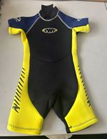 TWF Children’s Shortie Wetsuit Size ZERO Black/Yellow/Blue Back Zip Short Sleeve