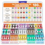 180Pcs Car Fuse Assortment Kit Mini Standard Micro Blade Fuses Set with Puller