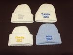 Baby Knitted Wool Embroidered Personalised Hat With Saying Name & Date 