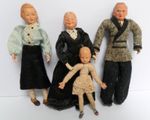 Old German Caco Doll Family Group Metal Feet Dolls House
