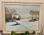 Original Oil Painting Cozy Cottage Winter Scene