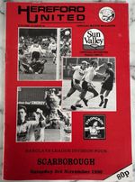 Hereford United v Scarborough 3 Nov 1990 Match Programme Division Four Edgar St