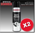 2 x Simoniz Large White Primer Acrylic Aerosol Car Spray Paint 500ml SIMP12D