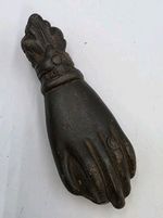Antique Cast Iron "Hand of Fatima” Door Knocker, Ornate Lady's Hand with Ball