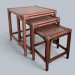 Mid Century Rattan Nesting Tables | Set of 3 Woven Cane Side Tables