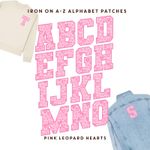 Iron On Alphabet Patches 6.5cm Pink Love Heart Leopard Print Heat Transfers DTF