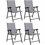 Outsunny Folding Garden Chairs Set of 4 with High Back, Armrests, Light Grey