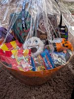 Halloween Gift Basket Orange Plastic Tub with Sweets, Toys & Deddy Bears