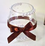 Hand Decorated Glass Vase Pearl Beads Brown Satin Bow 13cm Home Decor
