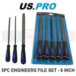 US PRO 8” 5pc Engineers File Set - Square, Flat, Half Round, Round & Triangular