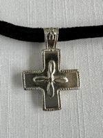 Vintage 90s Necklace Cross Pendant Bracelet Choker Charm Velvet Cord Silver Tone