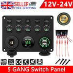 5 Gang 12V/24V Inline Fuse Box LED Switch Panel Dual USB Car Boat Truck Camper