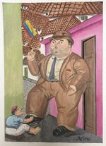 Fernando Botero Drawing on old paper (Handmade) signed and stamped artwork