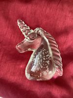 Clear Crystal Glass UNICORN Head Paperweight Controlled Bubbles