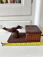 Vintage Cigarette Dispenser Handmade Wooden Lever Action Bird Treenware Design 