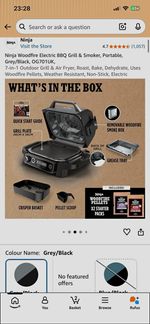 Ninja Woodfire Electric BBQ Grill & Smoker OG701UK Portable Grey/Black