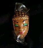 Vintage Lucite & Ceramic Glazed Ethnic Brooch Hand painted Early Plastic Rare