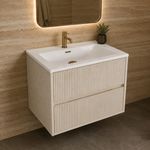 Nerano 600mm Stone Fluted Wall Hung Vanity Unit Basin Soft Close Drawers