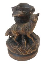 Lovely Antique Carved Wooden Black Forest German Fox Spill Match Vase Holder