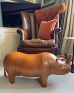 Vintage Style Handmade Genuine Leather Rhino Footstool / Stool - 79cm Long