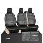 FOR FORD TRANSIT CUSTOM 2013-2023 TAILORED LEATHER BLACK SEAT COVERS WHITE LOGO