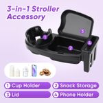 Universal Stroller Snack Tray, 3 in 1 Stroller Cup Holder with Phone Holder and 