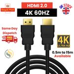 4K HDMI Cable 2.0 UltraHD High Speed 2160p 0.5m/1m/2m/3m/5m/10m/15m Premium Lead
