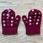 Girls Gloves Burgundy Knit Star Pattern Mittens Mitts Winter Pair Toddler 2 yr 