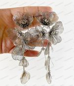 Silver Flower Cascade Long EARRINGS, Zara Style Gloss metal finish Princess Kate