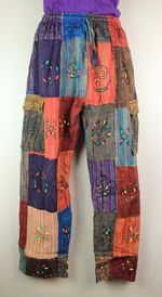 S-5XL Patchwork Casual Cotton Trousers Hippie Yoga Pants Festival Combat HT12