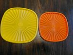 Lot  2 Vintage Servalier Tupperware Replacement Lids Yellow 8" & Orange 7" 