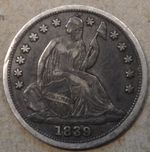 1839 No Drapery Liberty Seated Half Dime XF+