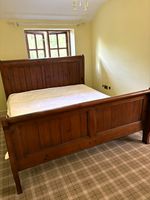 Super King Rustic Dark Wood Sleigh Bed Frame, Varnished, Slatted Base