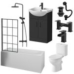 Complete Bathroom Suite Black Bath Shower Screen Vanity Basin Taps Toilet 1700