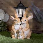 Globrite Solar Rabbit Family with Lantern Post Light – Resin Garden Ornaments Ou