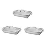 3pcs Stainless Steel Roasting Pan with Lid Oven Tray Dish for Seafood BBQ Baking