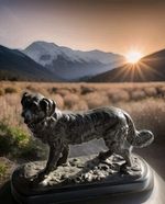 Vintage Mounted Spaniel Spelter Dog Figurine 8" Long 6.25" High Nice Detailing