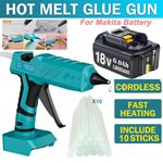 60W Cordless Electric Hot Melt Glue Gun with 10x Sticks For Makita 18V / Battery