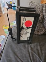 Traditional Asian Shoji Style Table Lantern With A Red Crown Crane Rising Sun